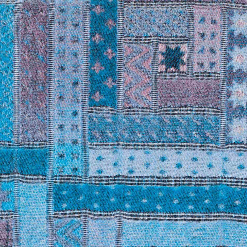 Super-soft Merino lambswool throw unique Italian design multi coloured pattern turquoise  teal mauve & pink 130 x 182cm
