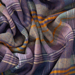 Made in Scotland Heritage lambswool throw double-faced grey, purple and heather checks thick & super-soft top-quality