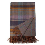 Made in Scotland Heritage lambswool throw double-faced grey, purple and heather checks thick & soft From The Wool Company