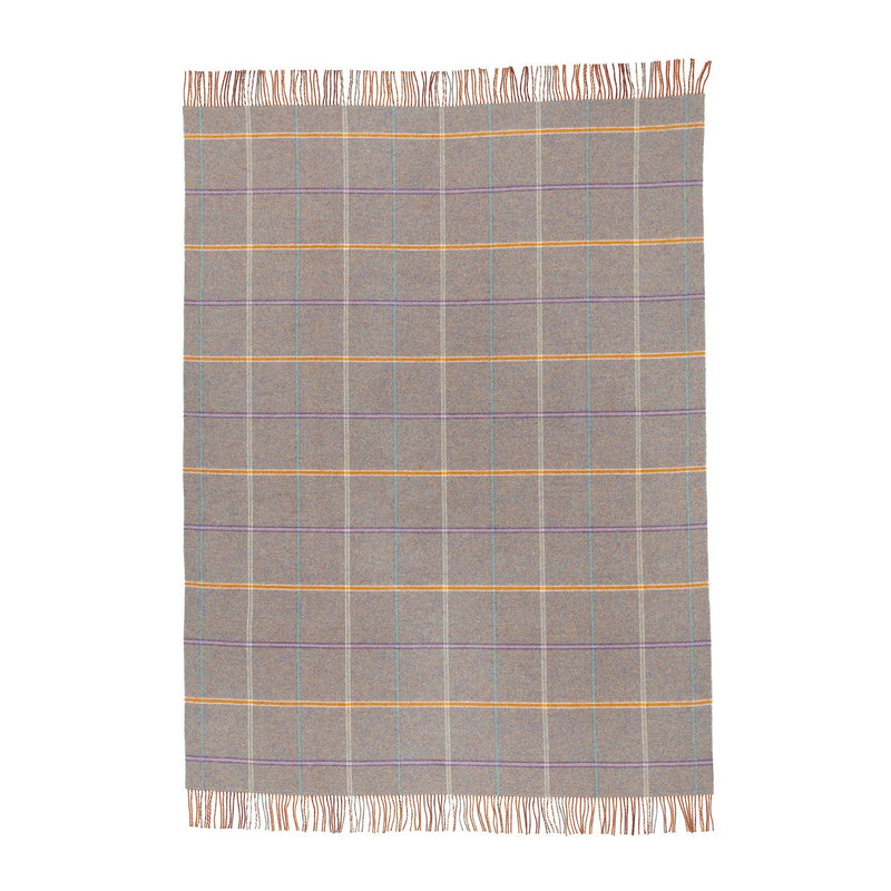 Made in Scotland Heritage lambswool throw double-faced grey, purple and heather checks thick & super-soft top-quality
