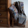 Made in Scotland Heritage lambswool throw double-faced grey, purple and heather checks thick & super-soft top-quality