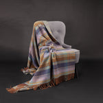 Made in Scotland Heritage lambswool throw double-faced grey, purple and heather checks thick & super-soft top-quality