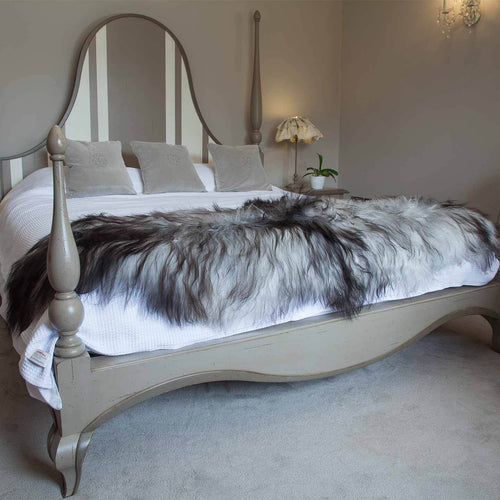 Icelandic double sheepskin natural marbled grey Silky soft, created from two skins sewn together luxurious flowing fleece