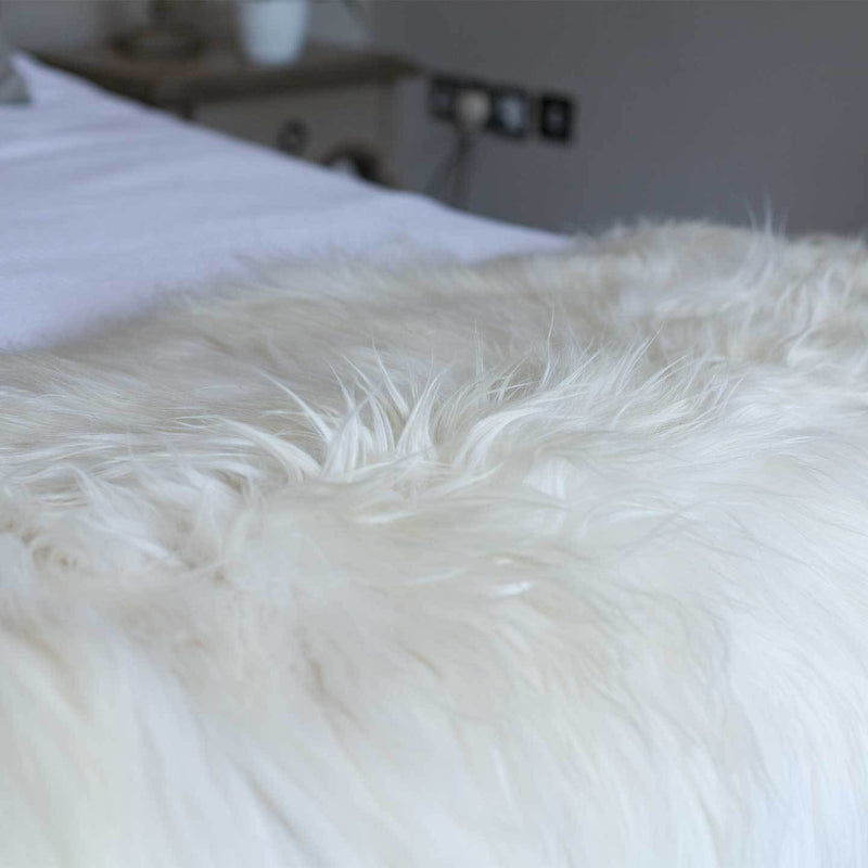 Icelandic double sheepskin natural white Silky soft made from two skins sewn together Luxurious & thick long flowing fleece