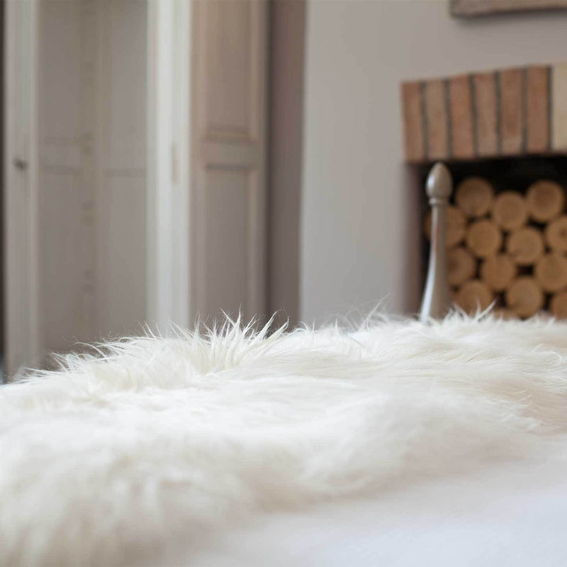 Icelandic double sheepskin natural white Silky soft made from two skins sewn together Luxurious & thick long flowing fleece