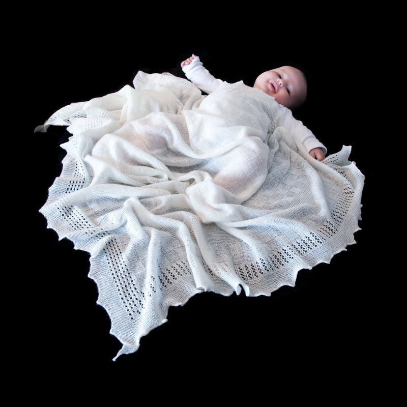 100% cashmere ivory basket weave design with simple border baby shawl super-soft & luxurious made in England top-quality