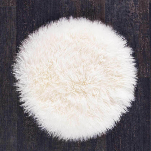  Sumptuous, natural sheepskin seat pad 38cm round, super-soft yeti fleece, natural white creamy colour, Boho chic rustic charm