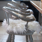 Sumptuous, natural sheepskin seat pad 38cm round, super-soft yeti fleece, natural white creamy colour By The Wool Company