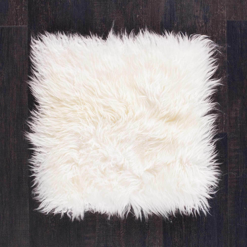  Sumptuous, natural sheepskin seat pad 40cm square super-soft yeti fleece, natural white creamy colour, Boho chic rustic charm