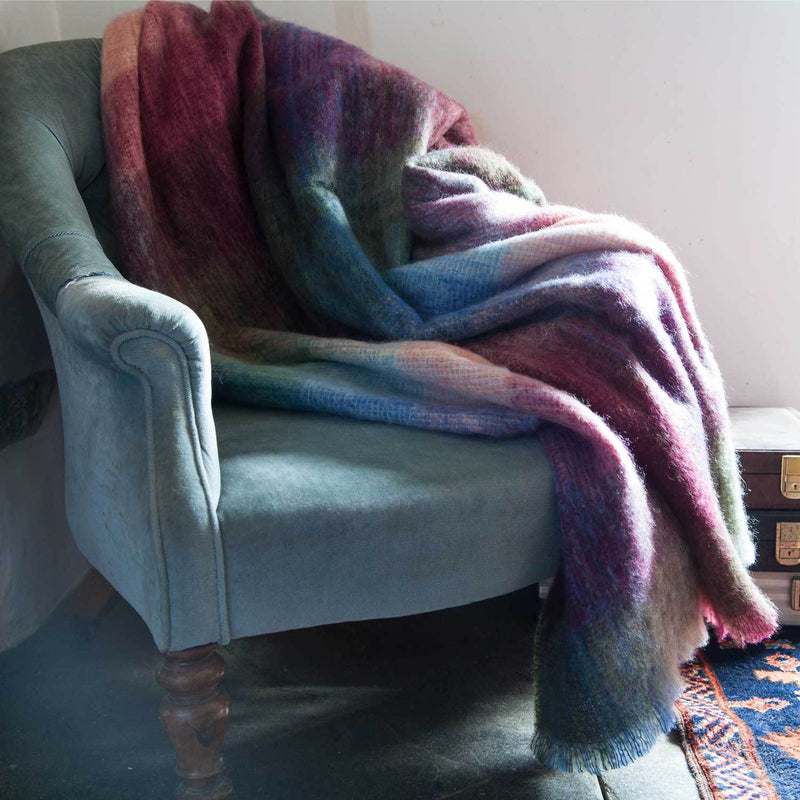 Super-soft, thick luxury mohair throw in a stunning blend of multi shades top quality extremely warm & very light & cosy 