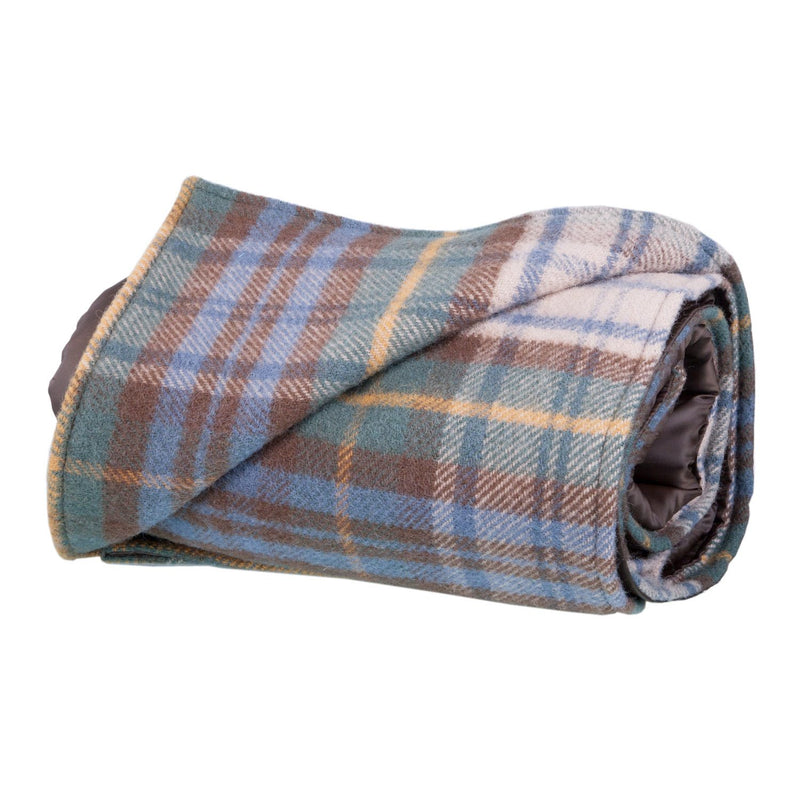 Dress Gordon tartan picnic rug chocolate brown damp proof backing 100% pure new wool made in Scotland top-quality