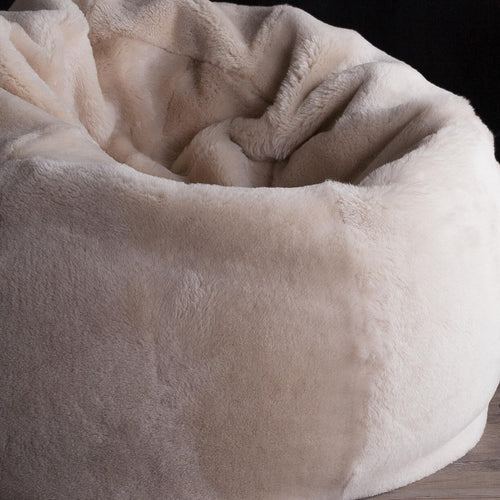 Large size natural genuine sheepskin bean bag, super-soft, thick,& luxurious shorn fleece in a creamy oyster colourway
