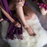 Sumptuous medium to long wool super white Merino sheepskin, silky soft and luxurious thick and dense feeling large size
