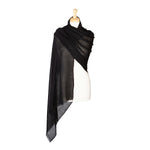 Fine wool and silk blend shawl in classic black with a soft fringe edge lightweight & warm top-quality By The Wool Company