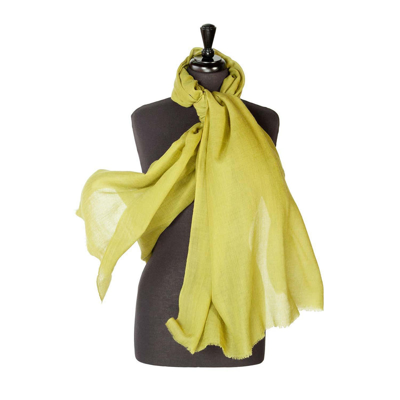 Fine wool & silk blend shawl in vibrant green chartreuse with a soft fringe edge super-soft lightweight & warm top-quality