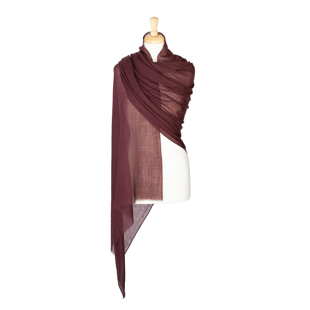 Fine wool & silk blend shawl in rich chocolate brown with a soft fringe lightweight & warm top-quality By The Wool Company