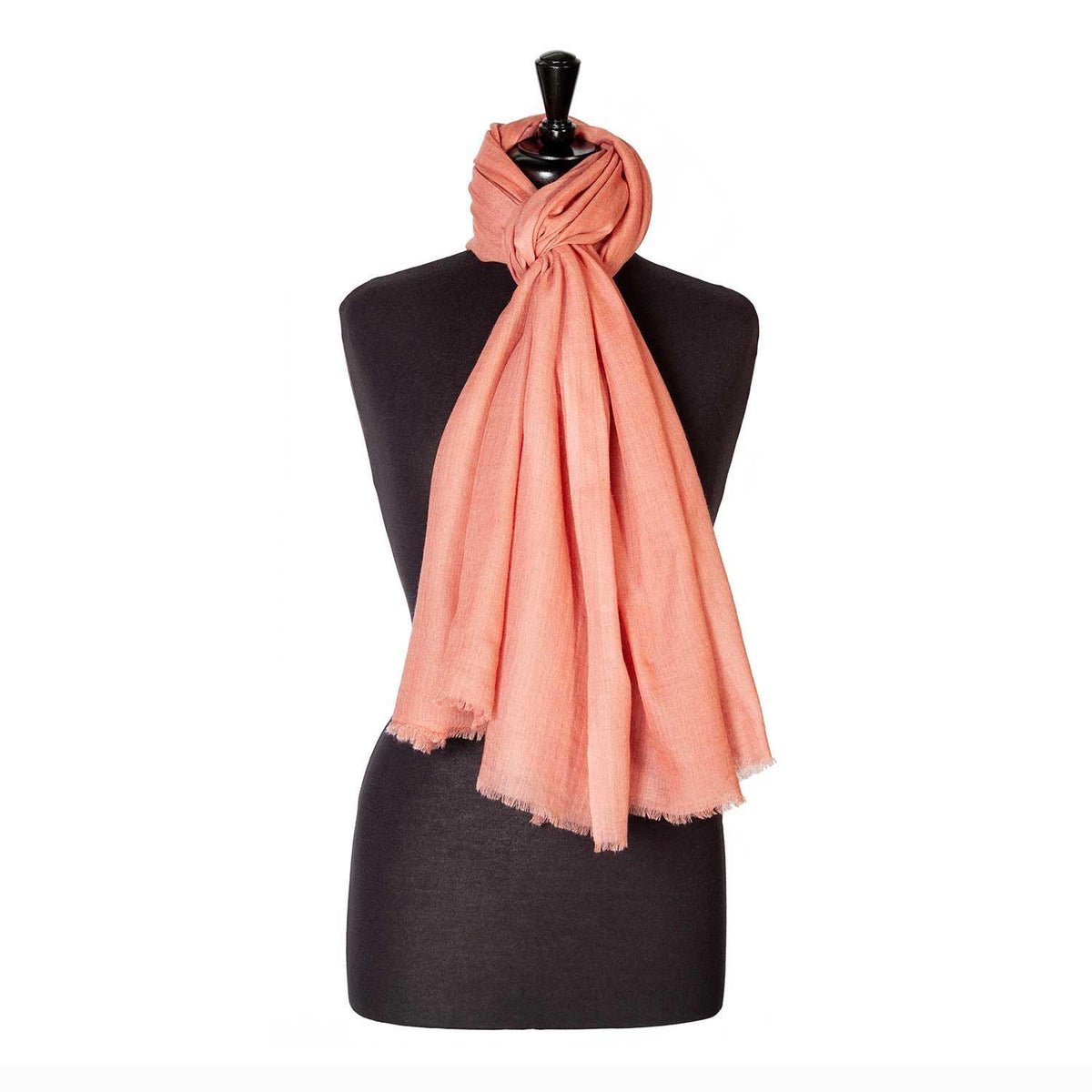 Fine wool & silk blend shawl in soft coral tones with a soft fringe edge super-soft lightweight & warm top-quality