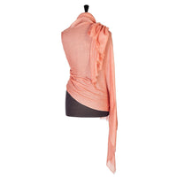 Fine wool & silk blend shawl in soft coral tones with a soft fringe edge super-soft lightweight & warm top-quality