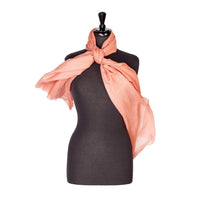 Fine wool & silk blend shawl in soft coral tones with a soft fringe edge super-soft lightweight & warm top-quality