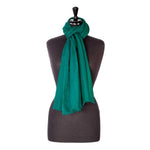 Fine wool & silk blend shawl in dark emerald green with a soft fringe edge super-soft lightweight & warm top-quality