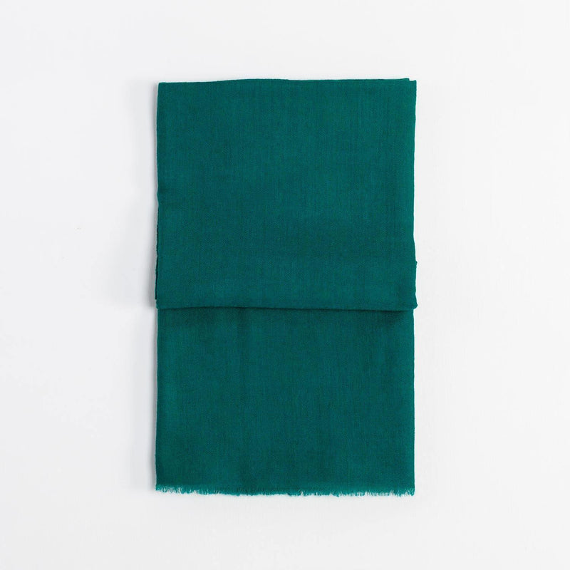 Fine wool & silk blend shawl in dark emerald green with a soft fringe edge super-soft lightweight & warm top-quality