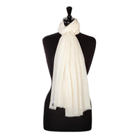 Fine wool & silk blend shawl in soft ivory tones with a soft fringe edge super-soft lightweight & warm top-quality