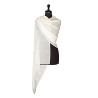 Fine wool & silk blend shawl in soft ivory tones with a soft fringe edge lightweight & warm top-quality By The Wool Company