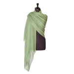 Fine wool & silk blend shawl in a khaki green colourway with a soft fringe lightweight & warm top-quality By The Wool Company