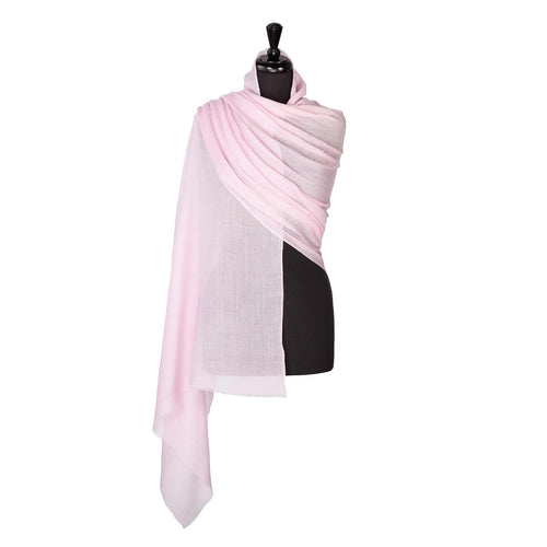 Fine wool & silk blend shawl in soft light pink with a soft fringe edge lightweight & warm top-quality By The Wool Company