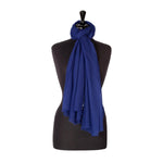 Fine wool & silk blend shawl in classic navy blue with a soft fringe edge super-soft lightweight & warm top-quality