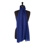 Fine wool & silk blend shawl in classic navy blue with a soft fringe edge super-soft lightweight & warm top-quality