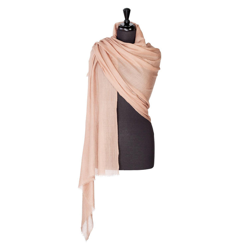 Fine wool & silk blend shawl in warm light brown tones with a soft fringe lightweight & warm top-quality By The Wool Company