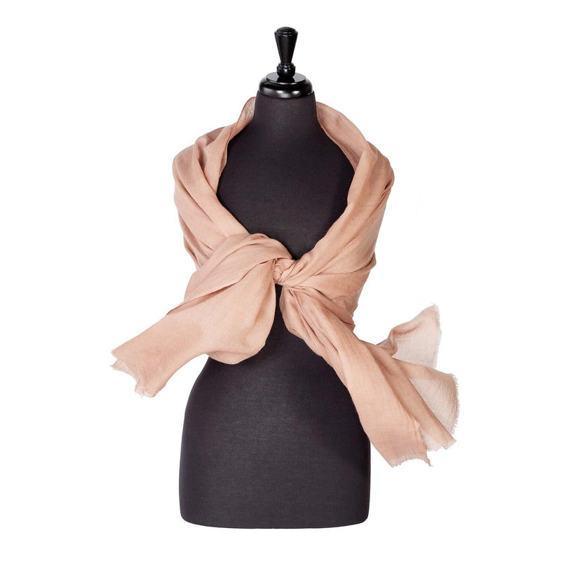 Fine wool & silk blend shawl in warm light brown tones with a soft fringe edge super-soft lightweight & warm top-quality