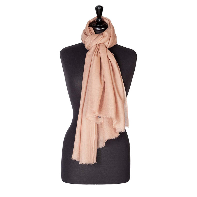 Fine wool & silk blend shawl in warm light brown tones with a soft fringe edge super-soft lightweight & warm top-quality