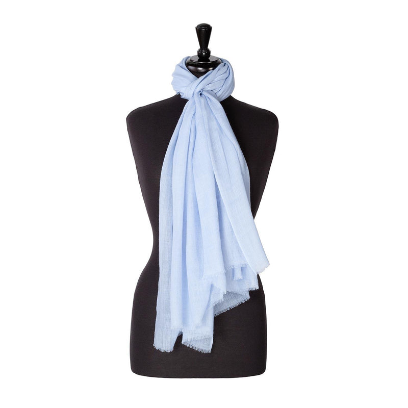 Fine wool & silk blend shawl in soft pale blue with a soft fringe edge super-soft lightweight & warm top-quality