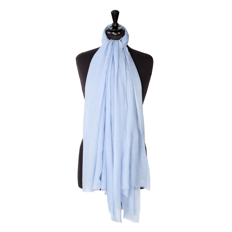 Fine wool & silk blend shawl in soft pale blue with a soft fringe edge super-soft lightweight & warm top-quality