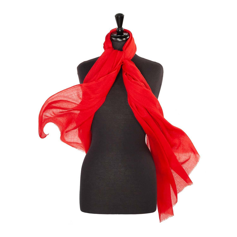 Fine wool & silk blend shawl in vibrant scarlet with a soft fringe edge super-soft lightweight & warm top-quality