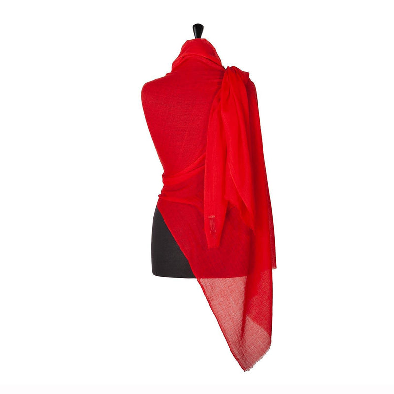 Fine wool & silk blend shawl in vibrant scarlet with a soft fringe edge super-soft lightweight & warm top-quality