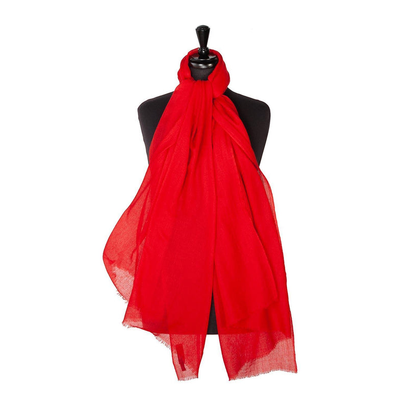 Fine wool & silk blend shawl in vibrant scarlet with a soft fringe edge super-soft lightweight & warm top-quality