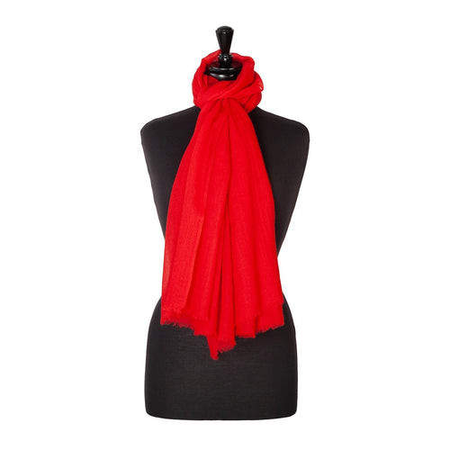 Fine wool & silk blend shawl in vibrant scarlet with a soft fringe edge super-soft lightweight & warm top-quality