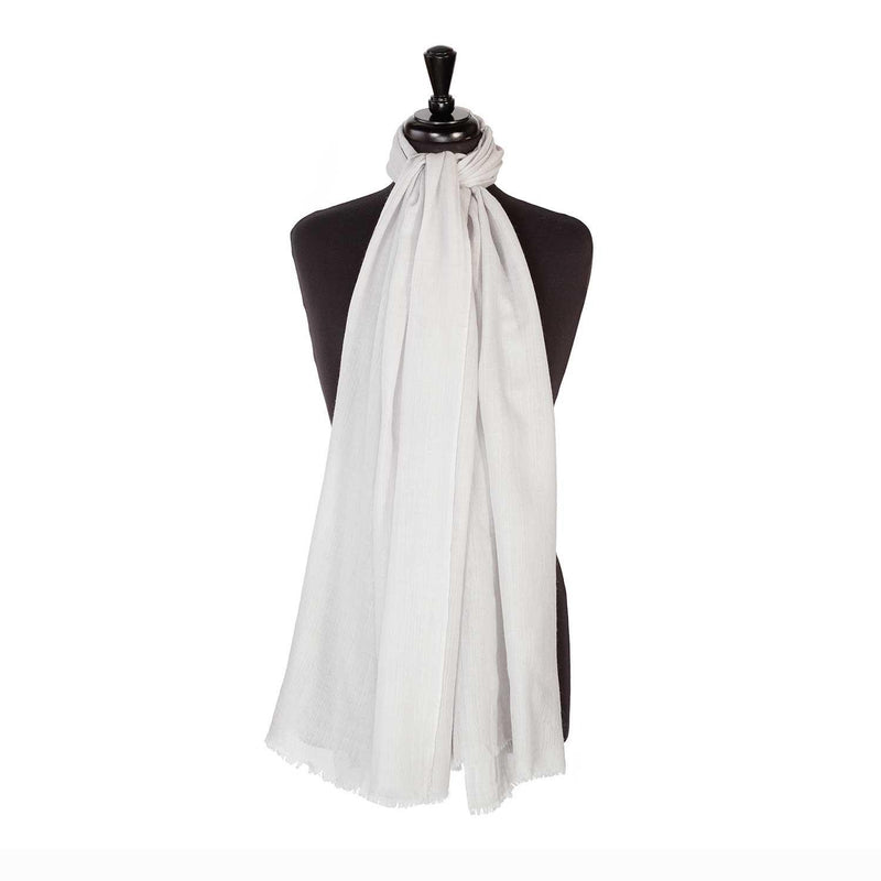 Fine wool & silk blend shawl in pale silver grey with a soft fringe edge super-soft lightweight & warm top-quality