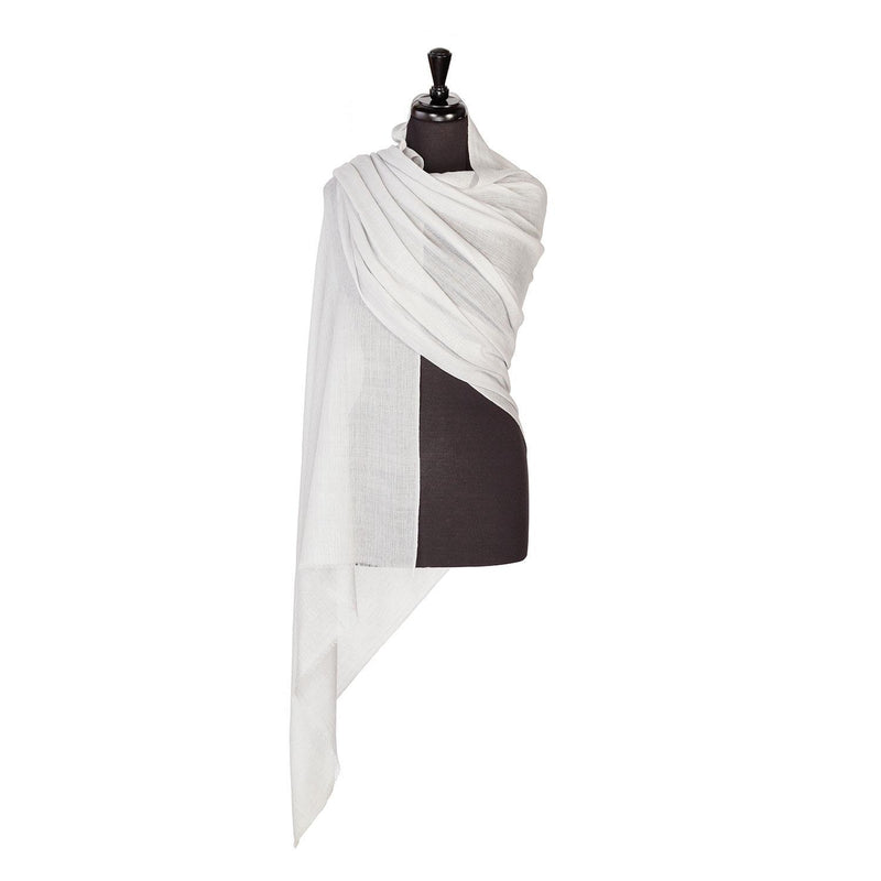 Fine wool & silk blend shawl in pale silver grey with a soft fringe edge lightweight & warm top-quality By The Wool Company