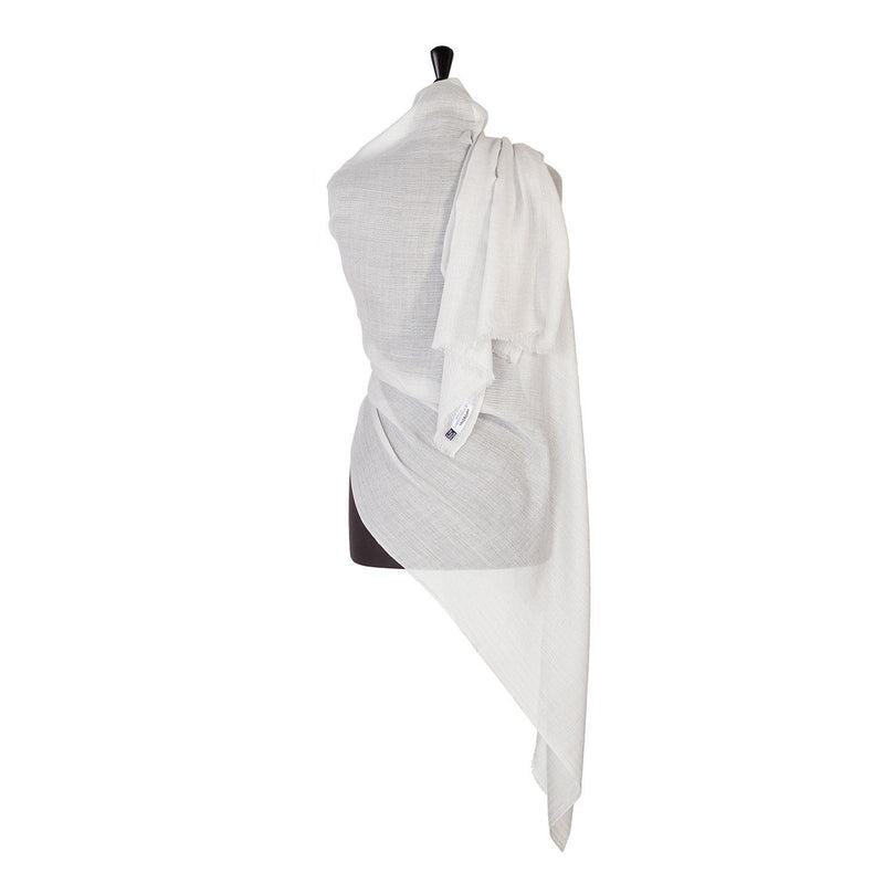 Fine wool & silk blend shawl in pale silver grey with a soft fringe edge super-soft lightweight & warm top-quality