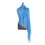 Fine wool & silk blend shawl in summer sky blue with a soft fringe edge super-soft lightweight & warm top-quality