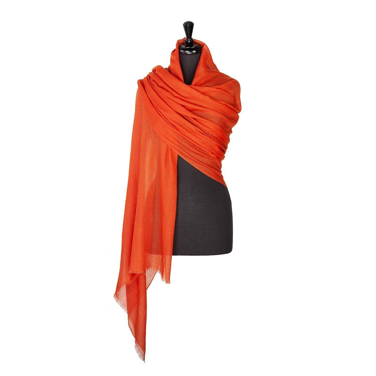 Fine wool & silk blend shawl in a rich terracotta with a soft fringe edge lightweight & warm top-quality By The Wool Company