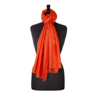 Fine wool & silk blend shawl in a rich terracotta with a soft fringe edge super-soft lightweight & warm top-quality