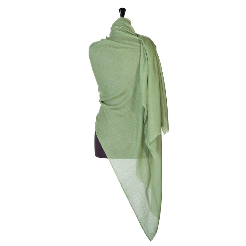 Fine wool & silk blend shawl in a khaki green colourway with a soft fringe edge super-soft lightweight & warm top-quality