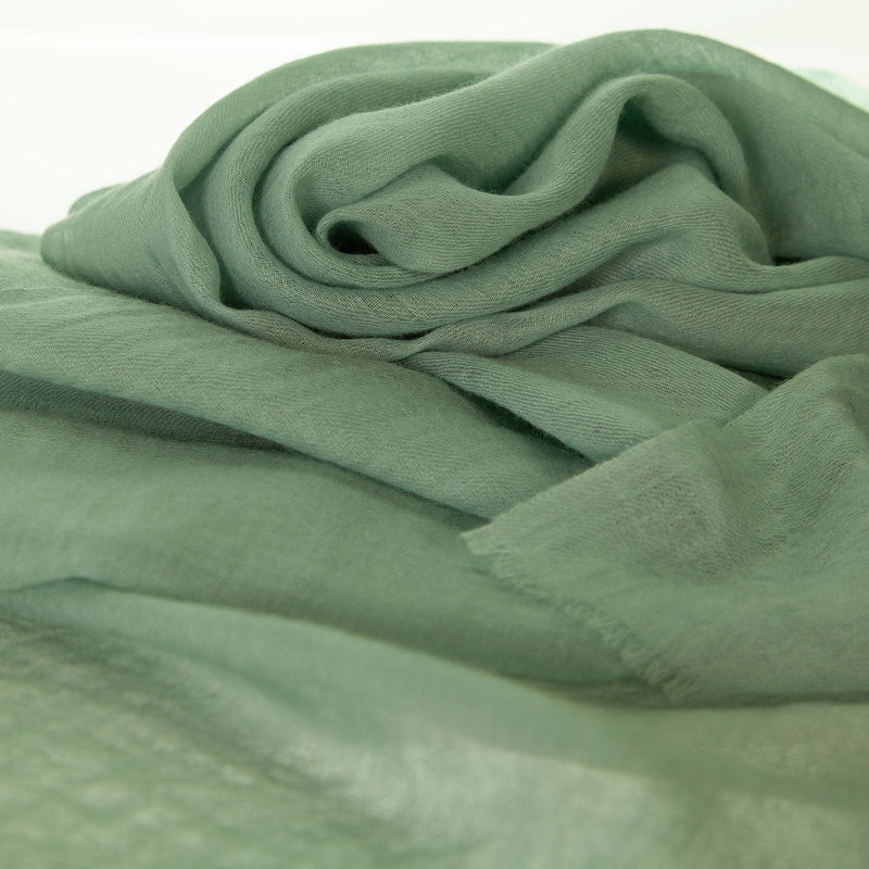 Fine wool & silk blend shawl in a khaki green colourway with a soft fringe edge super-soft lightweight & warm top-quality