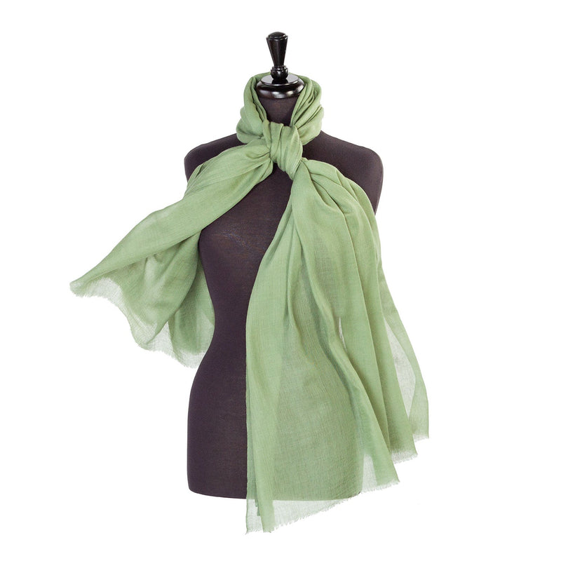 Fine wool & silk blend shawl in a khaki green colourway with a soft fringe edge super-soft lightweight & warm top-quality