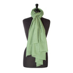 Fine wool & silk blend shawl in a khaki green colourway with a soft fringe edge super-soft lightweight & warm top-quality